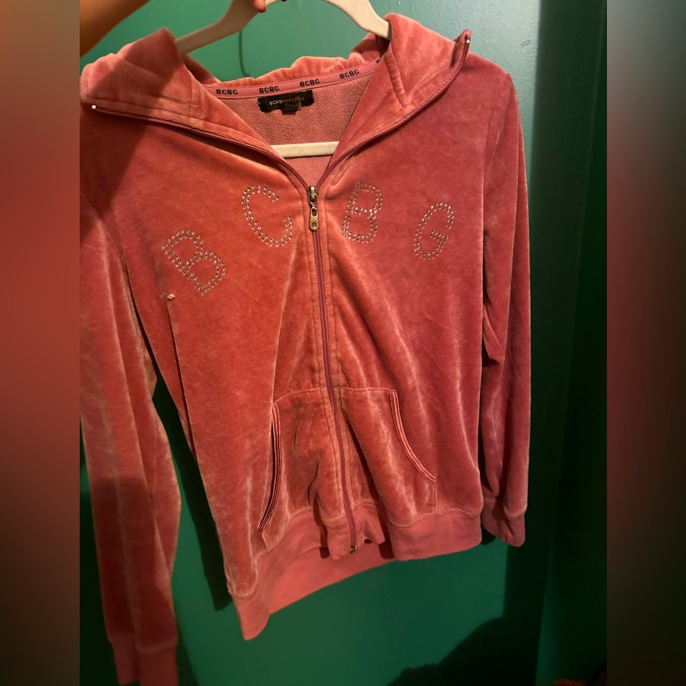 Pink velour rhinestone sweater